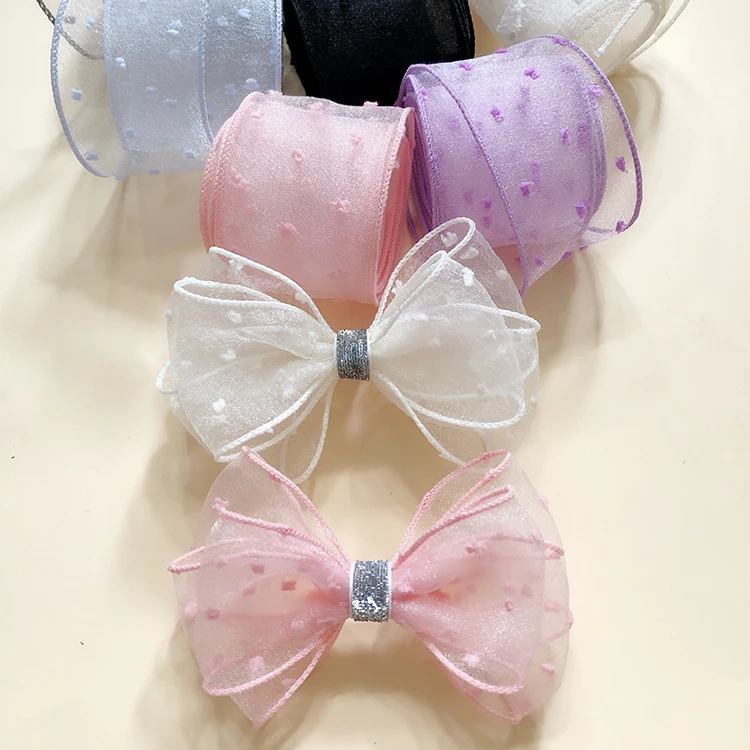 2Yard/lot 5CM Chiffon Dots Ribbon Wedding Party DIY Crafts Decoration For Packing Bouquet Gift Wrapping Box Decorations | Дом и сад