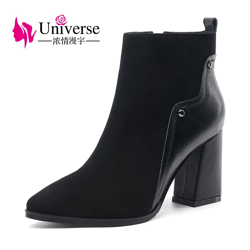 

Universe fashion ladies ankle boots genuine leather patchwork comfortable block heel boots G323