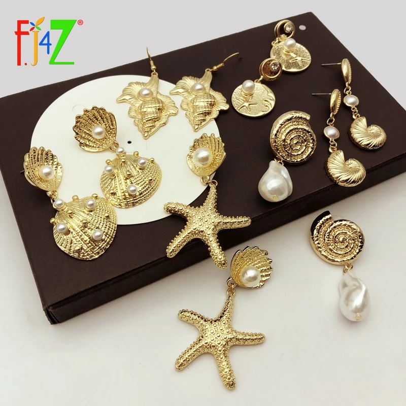 Женские Висячие серьги F.J4Z новые популярные ракушки из сплава с искусственным