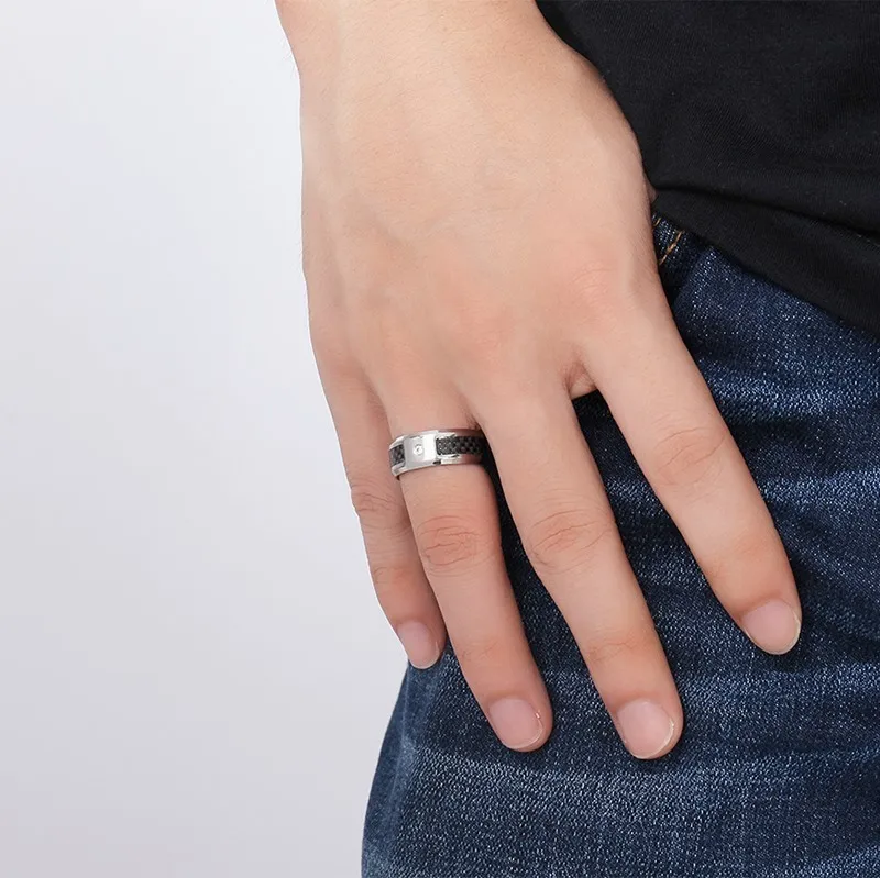 8 мм ширина обручальные кольца для мужчин черный углеродное волокно инкрустация