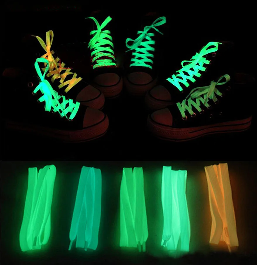 5 pairs luminous shoelace glow in the dark colors Athletic flat shoe laces 120cm Night Running Party Club Highlight | Обувь