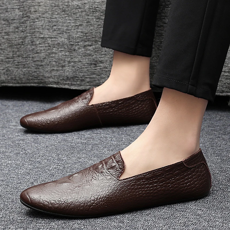 

Men Summer Autumn Crocodile Leather Oxfords Men Flats Moccasins Shoes Big Size 47 Dress Business Driving Wedding Loafers