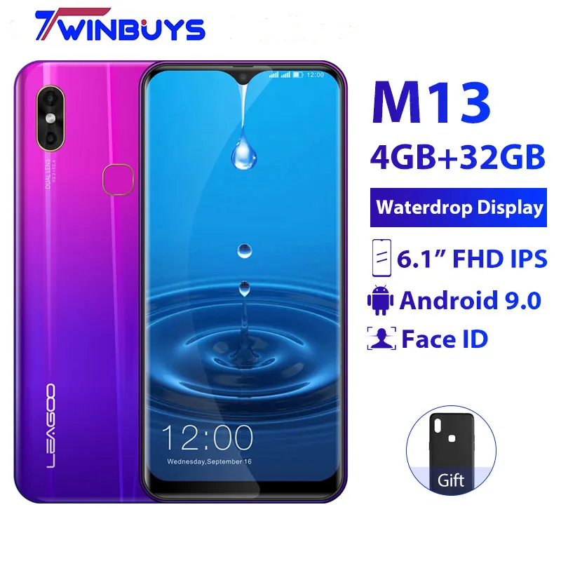 pink purple LEAGOO M13, 4 Гб ОЗУ, 32 Гб ПЗУ, мобильный телефон, Android 9,0, 6,1 дюймов, экран в виде капли воды, MTK6761, четыре ядра, отпечаток пальца, распознавание лица, 4G смартфон - Цвет: pink purple