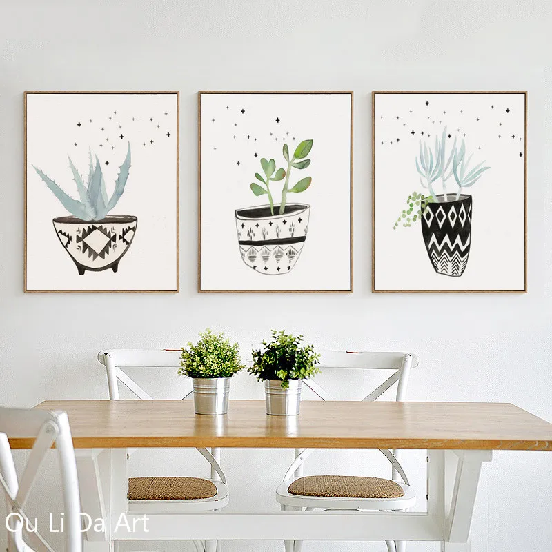 Без рамки пасторальный прозрачный Весенний Лист алоэ вера ваза холст печать