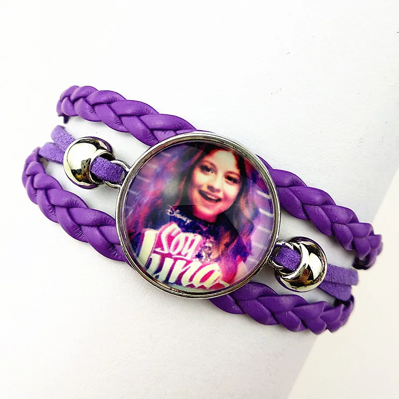

Jiangzimei1pc Super pop singer Soy Luna silver Leather Bracelets I'm moon glass charm hand chain bangle for girls party gift