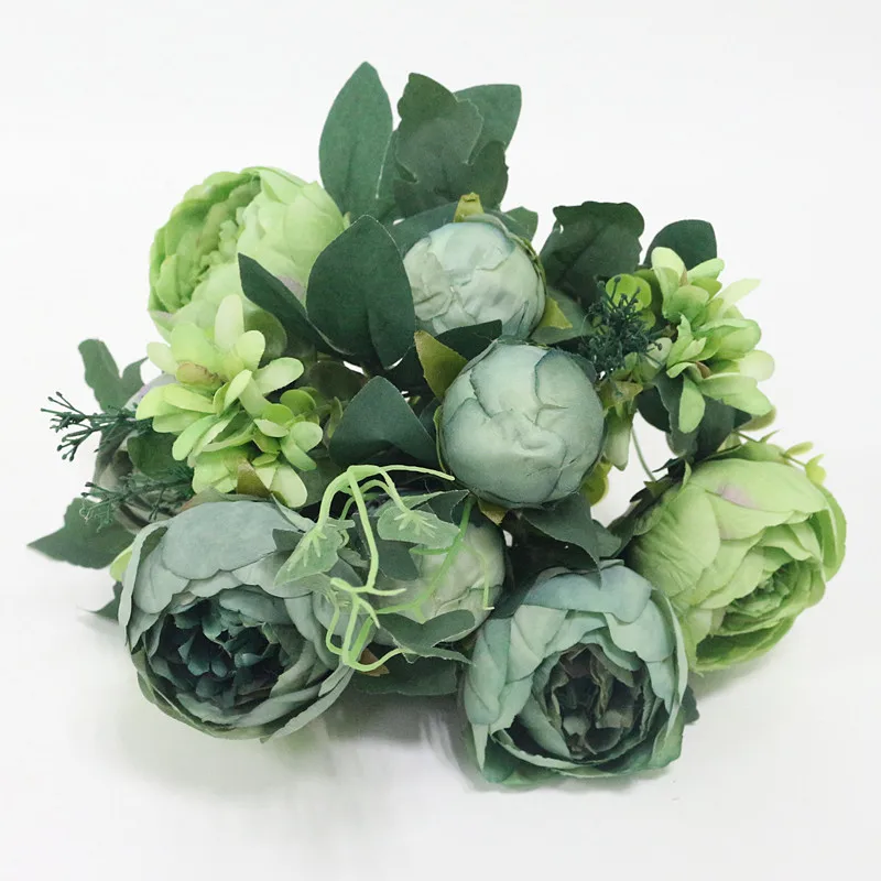 Flone Hight Quality Silk Flower European Peony Bouquet Artificial Flowers Fake Leaf Wedding Home Party Decoration | Дом и сад