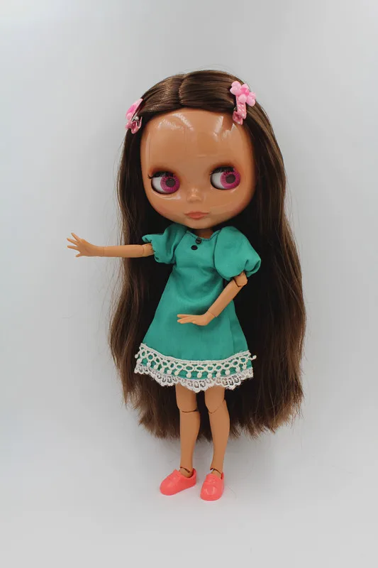 Blygirl Blyth doll black skin joint body dolls 19 joints brown curly hair The hand can be rotated | Игрушки и хобби