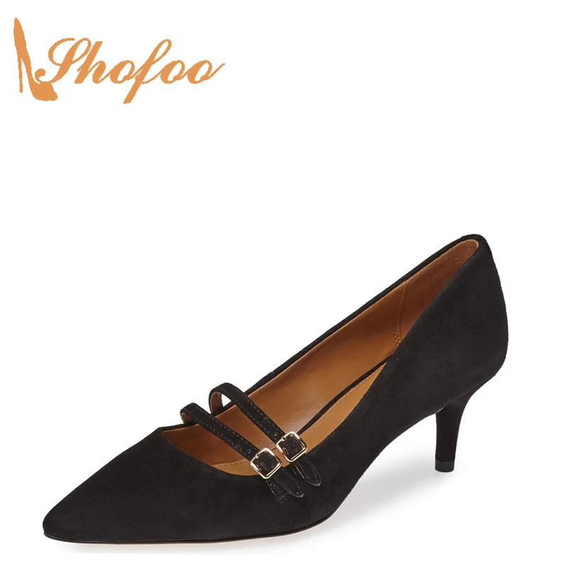 

Shofoo 2021 New Arrive Women Mature Med-Heels Pointed Toe Buckle Strap Pumps Dress&Casual&Party Shoes ,Large Size 4 14 15 2021