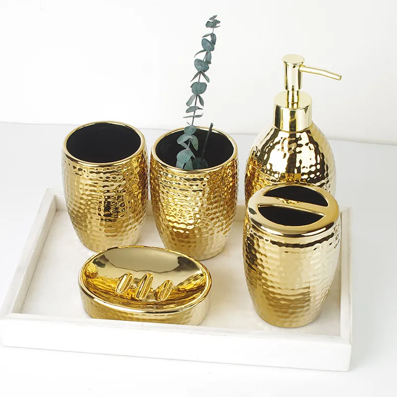 Набор для ванной комнаты WSHYUFEI Nordic gold бутылка лосьона зубная щетка чашка