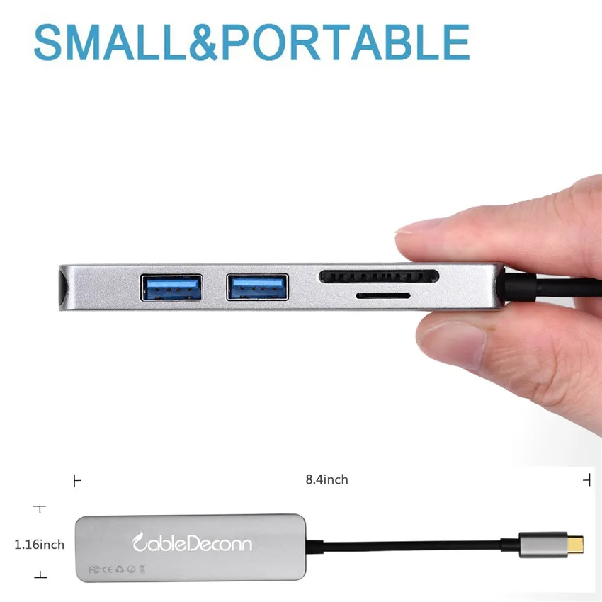 Док станция Thunderbolt 3 hub usbc Type C для HDMI кабель USB 0 sd карта 5 в 1 разветвитель адаптера