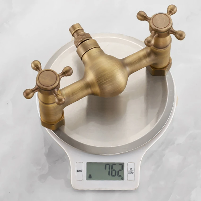 

Antique Brass Wall Mounted Washing Machine Faucets G1/2, G3/4 Double Handles Single Hole Cold and Hot Water Mixer Tap Bibcock