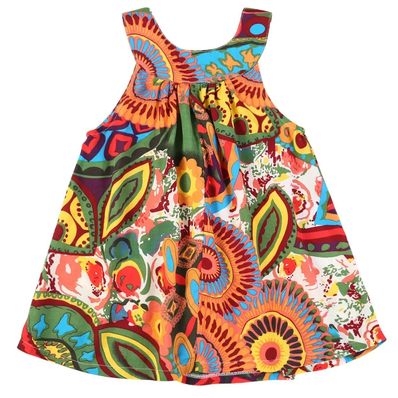 

6M-4T Fashion Kids Clothes Print Vest Girl Baby Clothing Floral Dress for Baby Infant Outfit Vestido Baby Bohemian Dresses