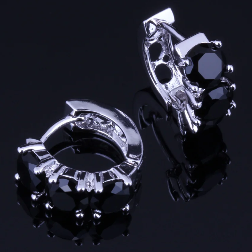 

Sublime Black Cubic Zirconia Silver Plated Huggie Hoop Earrings V0169
