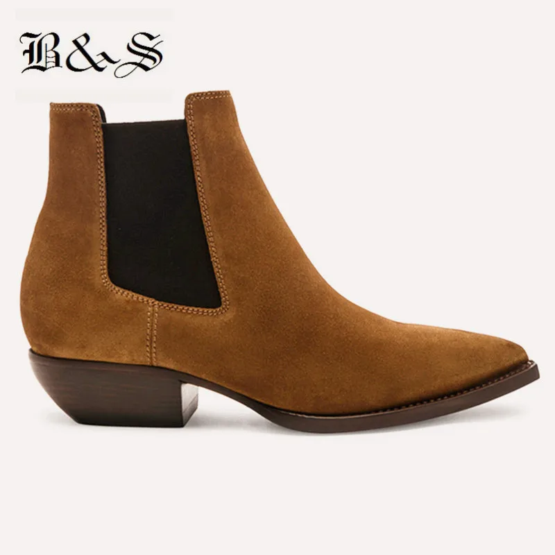 Мужские ковбойские ботинки на танкетке черные или уличные ручной работы из