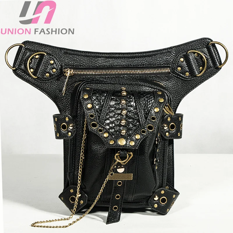 

Vintage Steampunk PU Leather Shoulder Waist Bag Rock Gothic Goth Waist Packs Victorian Style for Men Women Leg Bag Holster Bag