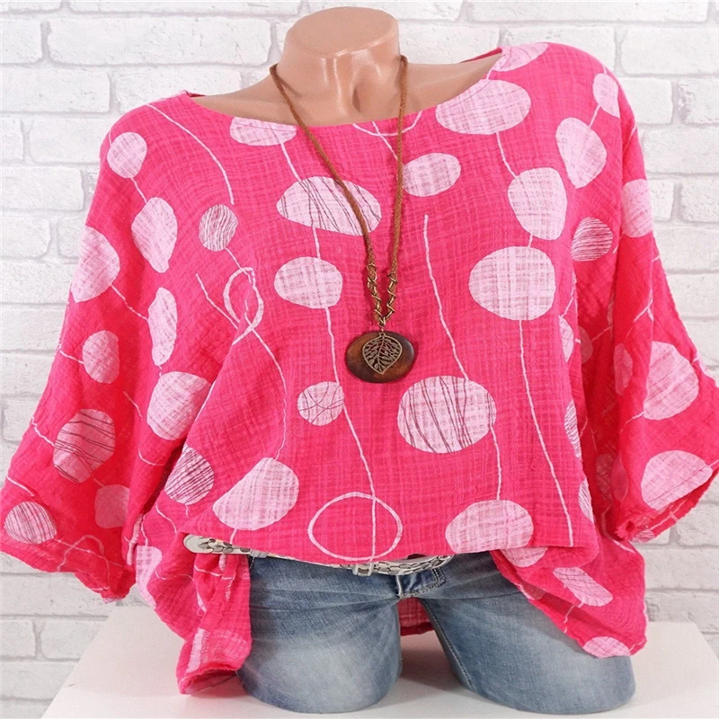 Casual Women Batwing Sleeve Blouse 2019 Summer O Neck Long Shirt Tops Ladies Plus Size Dot Point Print Femme Bluas | Женская одежда