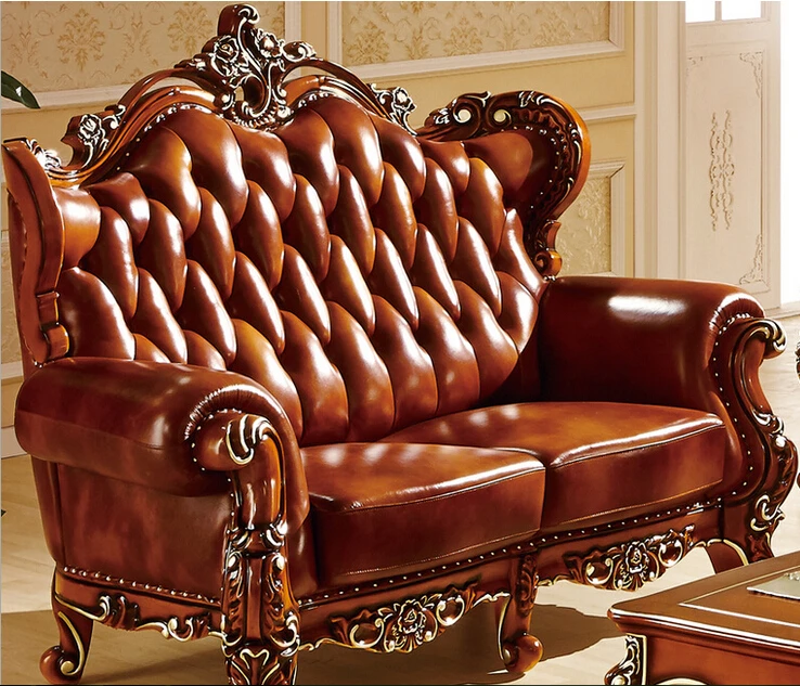 Роскошный деревянный диван с резной отделкой коричневого цвета 8830 | Мебель