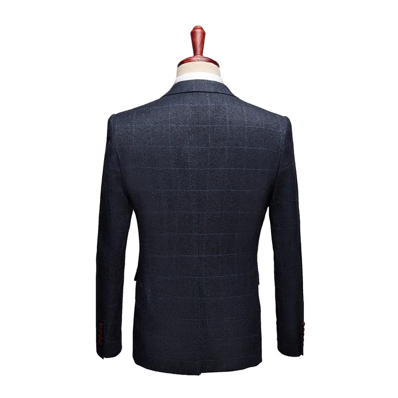 

Jacket + Pant + Vest Autumn Men's Slim Plaid Suit Male Korean Version Wedding Groom Casual Suit