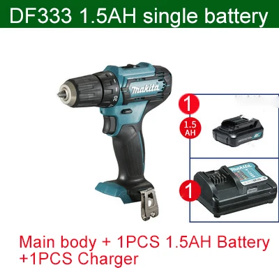1.5AH single battery Япония Makita DF333 Аккумуляторный шуруповерт 12V литиевая батарея ручная дрель многофункциональный бытовой отвертка 1700 ОБ/мин 30/14N. М - Цвет: 1.5AH single battery