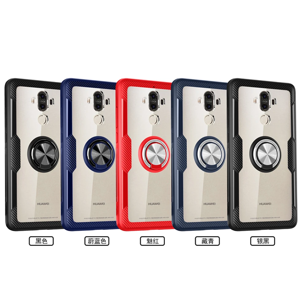 Adsorption Magnetic Car Bracket Clear Acrylic Case For Huawei mate 9 Soft Silicon Cover huawei mate9 Bumper |