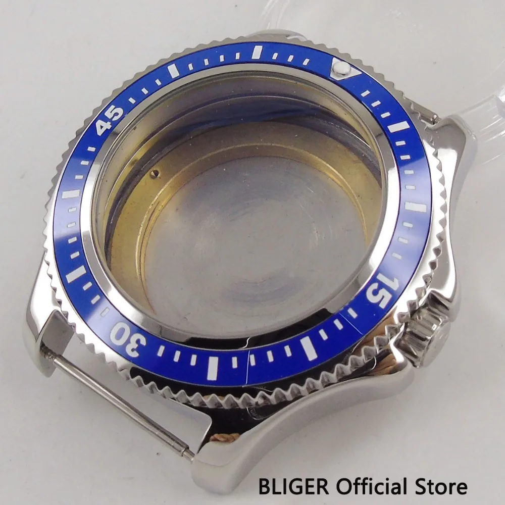 

BLIGER New 44MM Blue Ceramic Rotating Bezel 316L Stainless Steel Watch Case Fit ETA 2836 MIYOTA 8215 821A DG 2813 Movement
