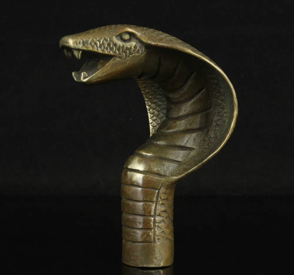 

China Collectible Old Handwork Carving Bronze Cobra Statue Cane Head Free shipping