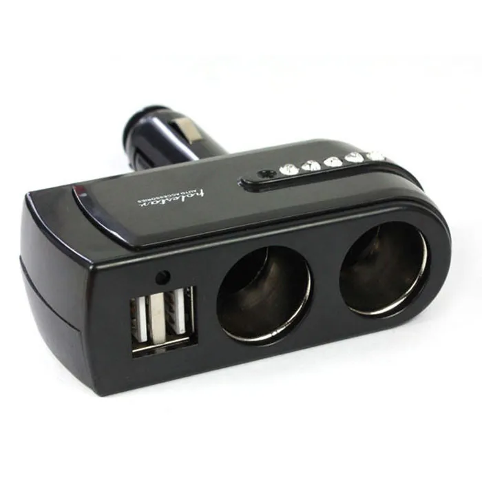 2 USB зарядное устройство + гнезда расширитель для автомобильного прикуривателя