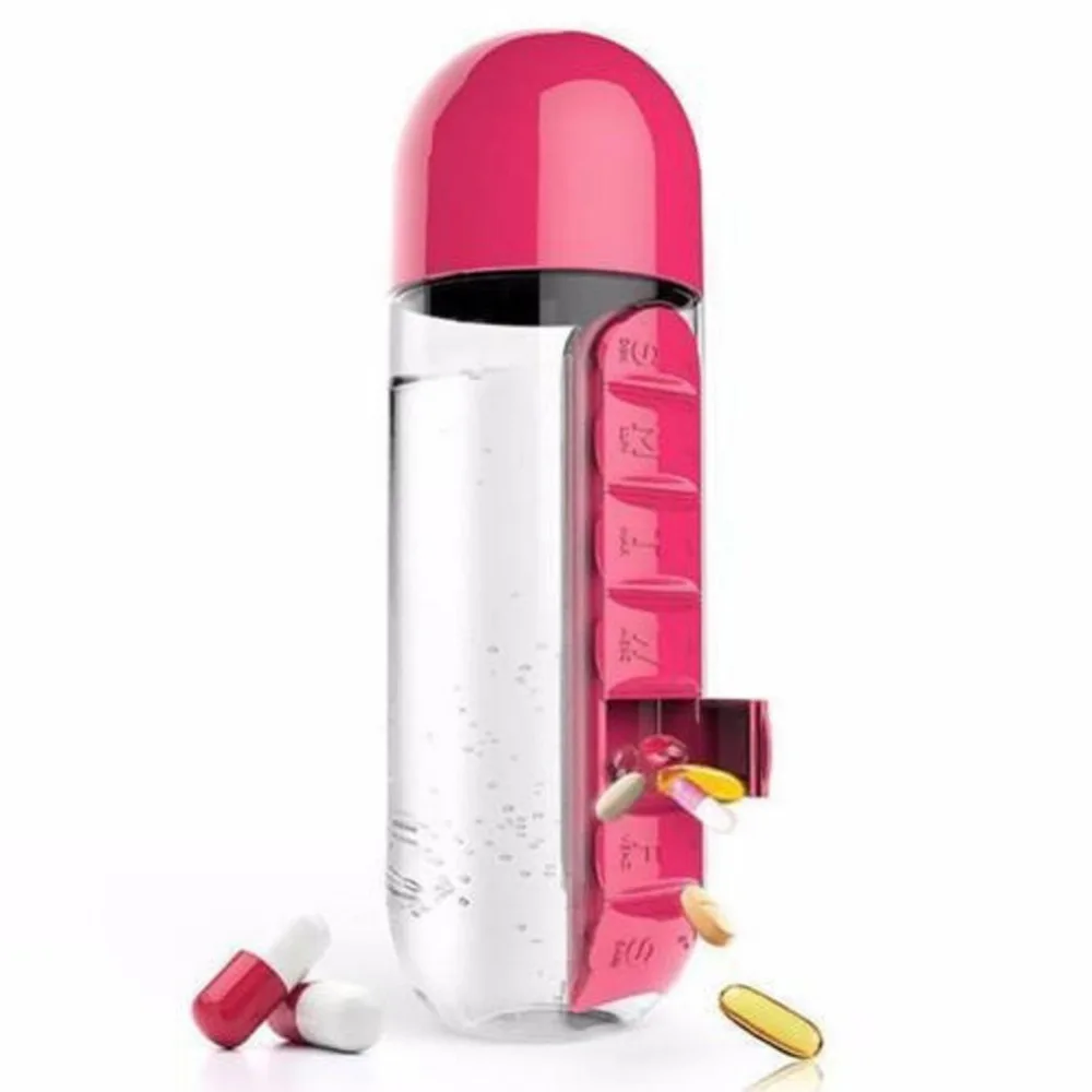 600 мл Большая пластиковая бутылка для воды BPA Free 7 Ежедневно Pill Box Медицина хранение Органайзер Питьевая Бутылка Открытый спорт Drinkware