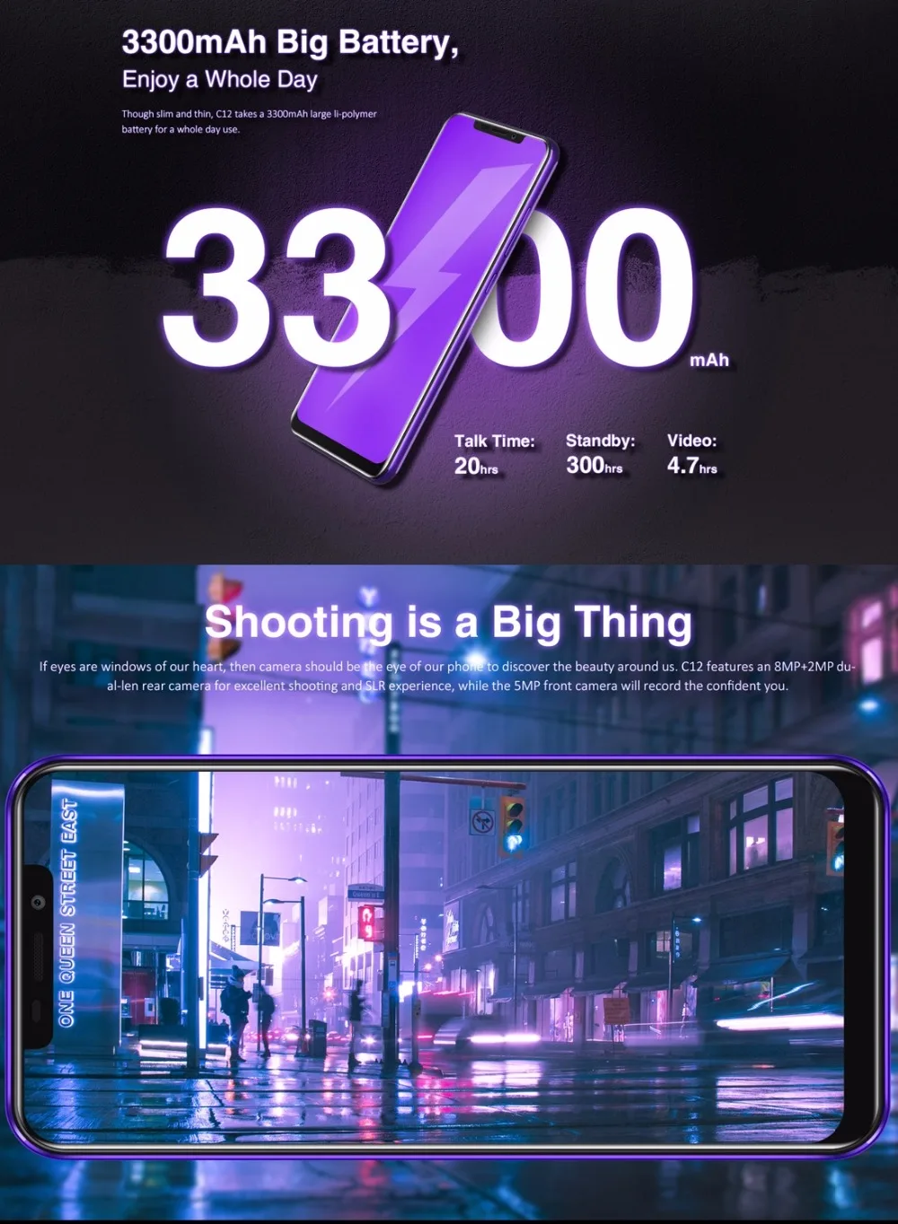 Oukitel C12 Mobile 6 18 &quot19:9 u-вырезка Дисплей Смартфон Android 8 1 MT6580 3 GHz 2 GB Оперативная память