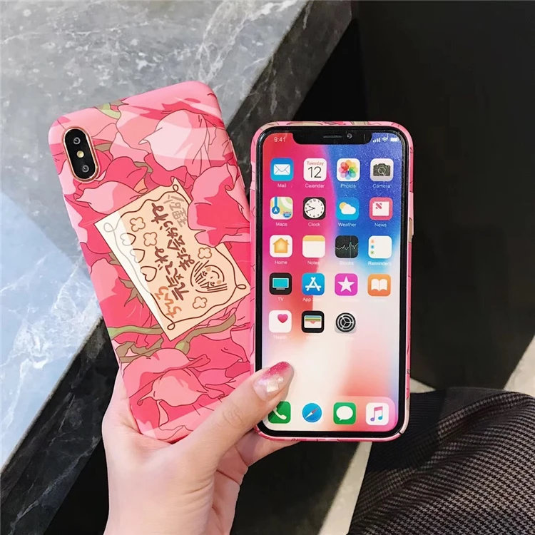 Розовый Brautiful чехол с цветами для iPhone XR XS Max X 6 6 S 7 8 плюс девушка Стиль жесткий матовый PC задняя крышка для мобильного телефона оболочки Coque