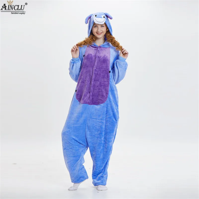 Ainclu Eeyore Пижама с ослом цельная костюмы животными для взрослых Фланелевая пижама