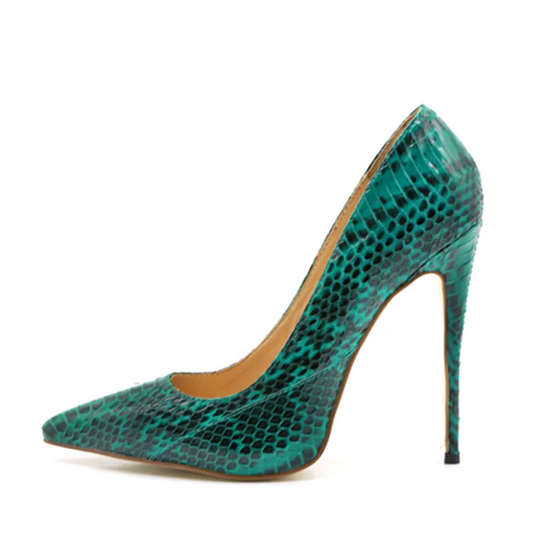 

Green high heels shoes 2022 new python pattern women shoes pumps sexy stiletto heels club party wedding shoes big size 43