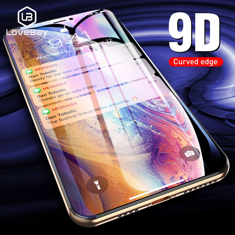 Lovebay 9D Tempered Glass For iPhone 6 6s 7 8 Plus X XR XS Max Screen Protector Full Cover Protective Glass For iPhone X Cover