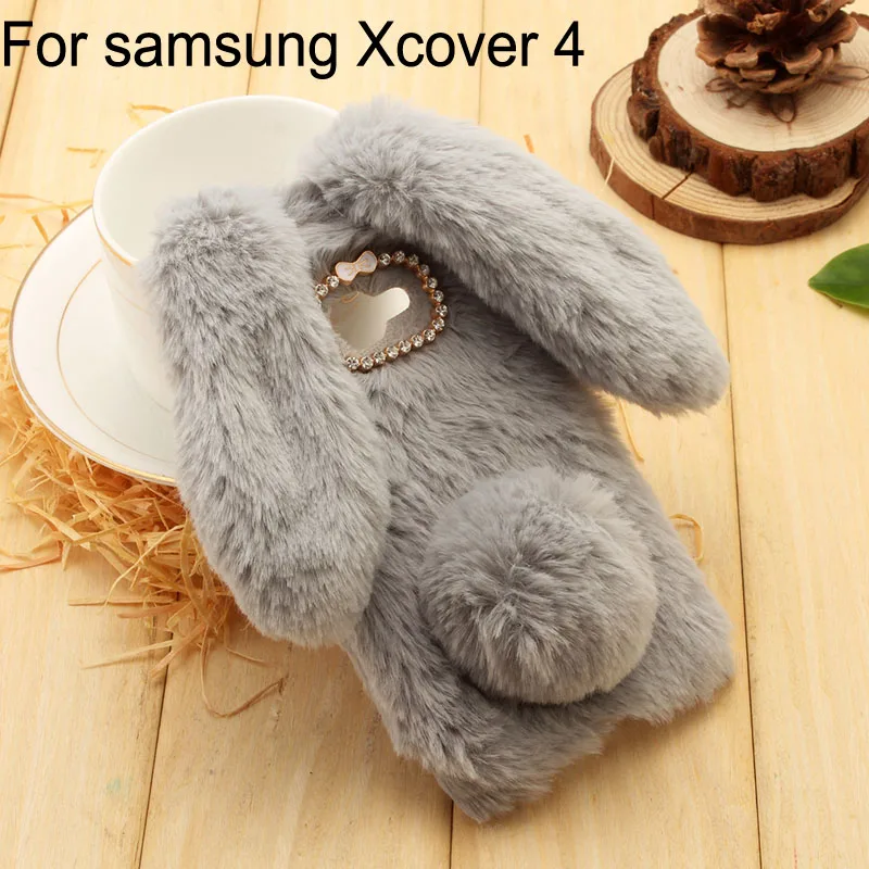 Чехол для Samsung Galaxy Xcover 4 мягкая задняя крышка из ТПУ с пушистым кроличьим мехом G390f
