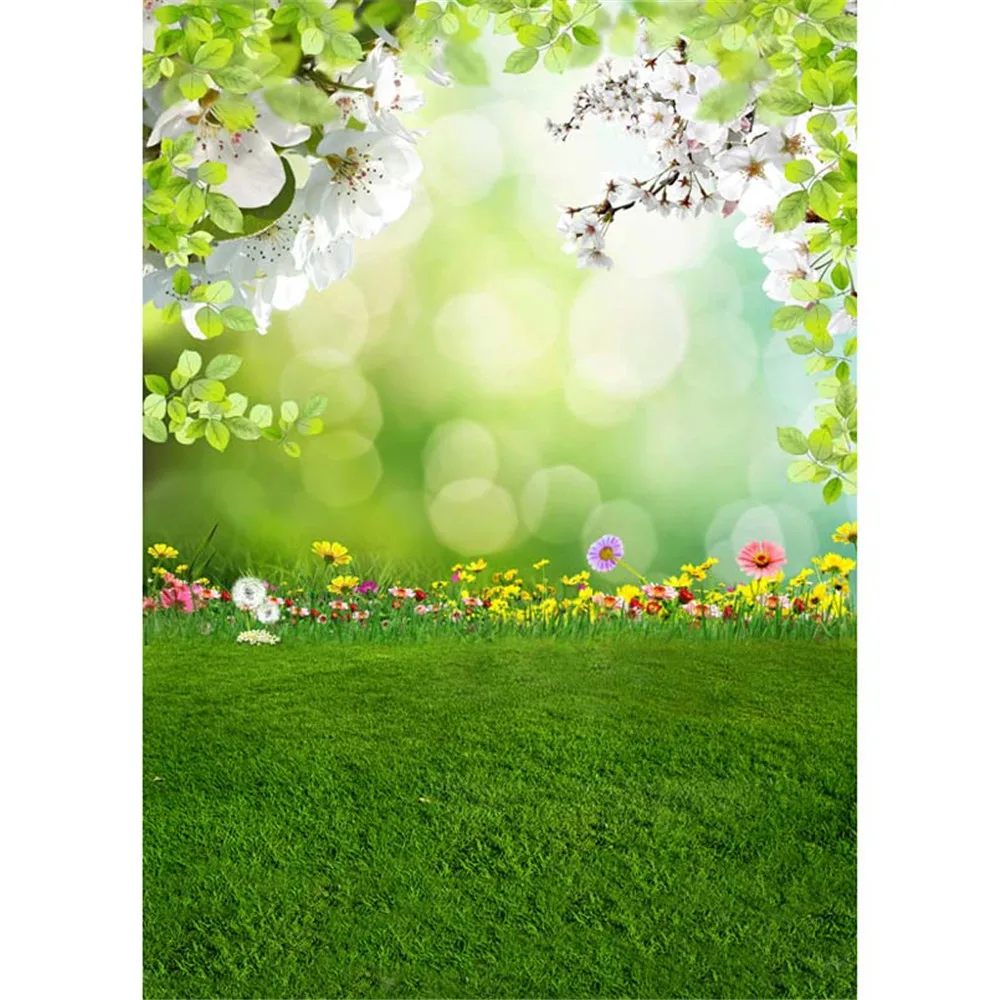 

Bokeh весенний Живописный фон для фотостудии с принтом белые цветы дерево листья Зеленая луга для маленьких детей фон для фотосъемки