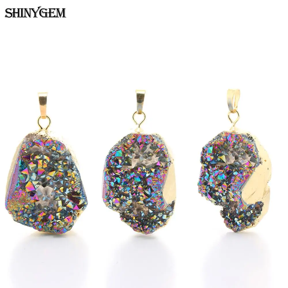 Кулоны с золотым покрытием ShinyGem Druzy нестандартные подвески из натурального