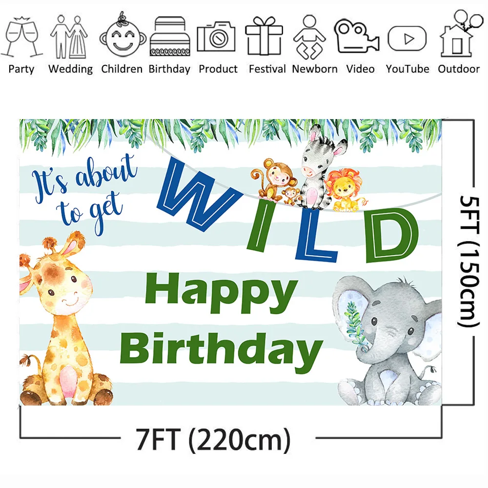 MOCSICKA Wild Animal Birthday Photo Background Elephant Deer Party Banner Backdrop Stripes Studio Supplies Props |