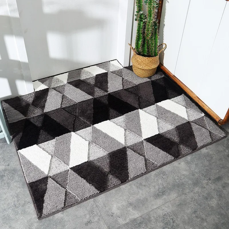 Modern Geometric Soft Double Plush Water Absorption Rugs Bathroom Mat Rug Non-Slip Living Room Entrance Kitchen Floor Carpet | Дом и сад