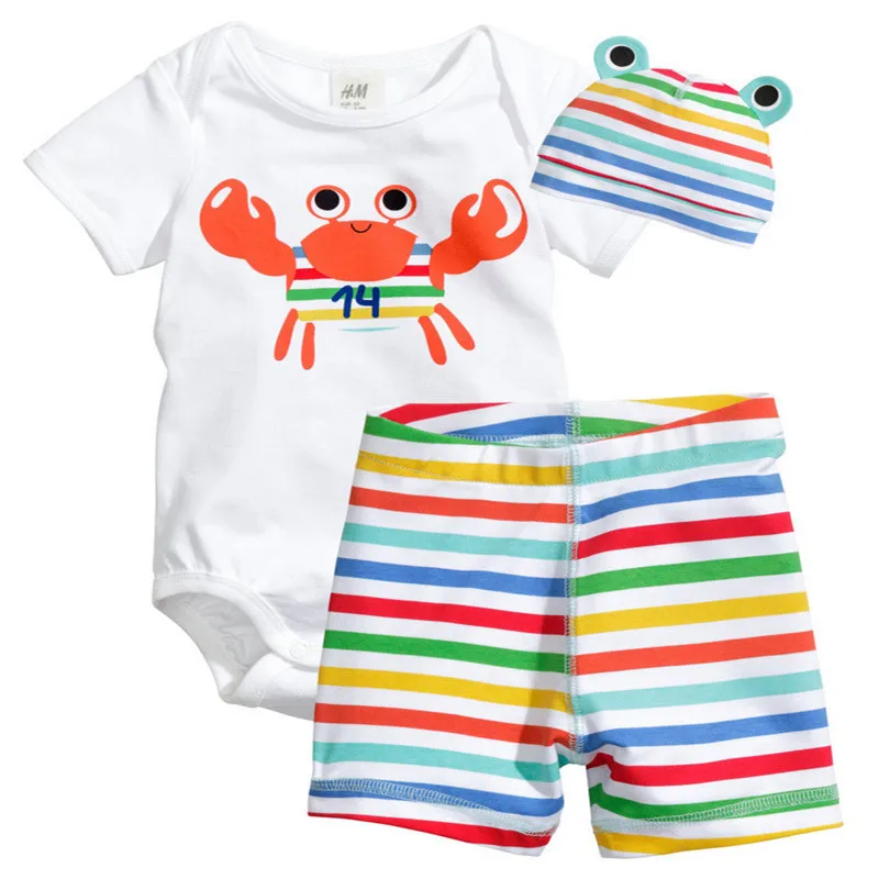 Newborn Baby Boy Girls Sets Infant Summer Casual Clothing Bodysuits+Shorts+Hat 3 Piece Suit Toddler 8 Style Cotton Costumes | Детская