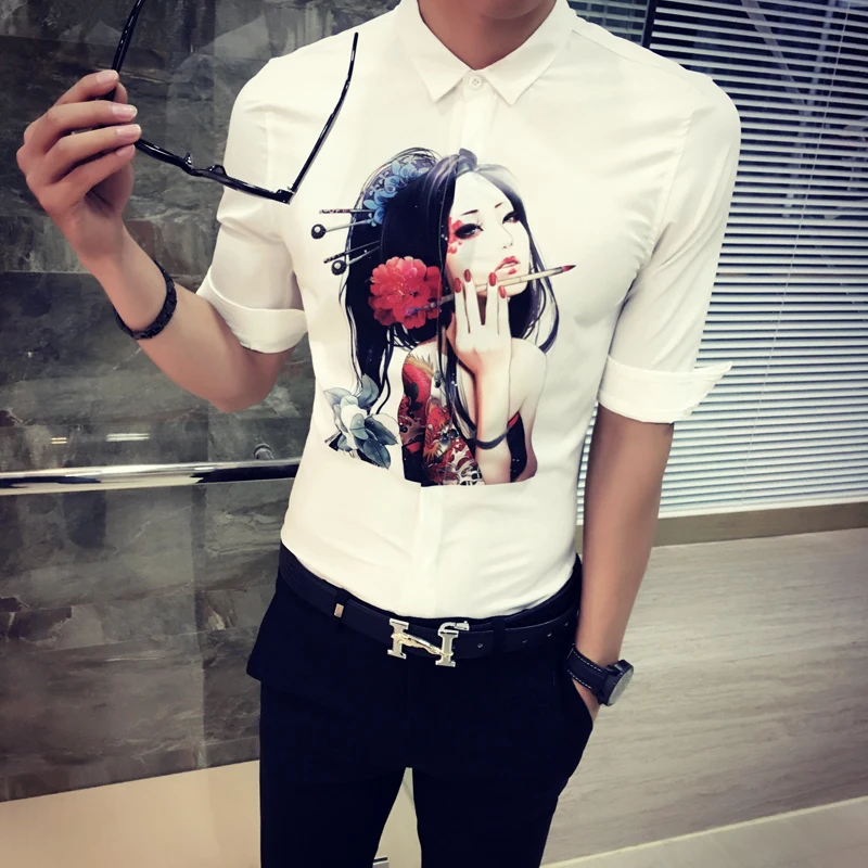 

New Men's Half Sleeve Shirts Summer and Autumn Casual Flower Shirt Men Fashion Youth Male KTV Shirt