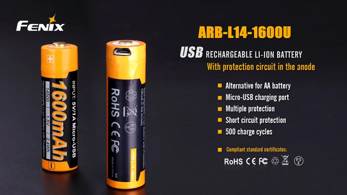 Fenix ARB L14 1600U с эффектом приближения c зарядкой Micro USB зарядки AA защита от короткого