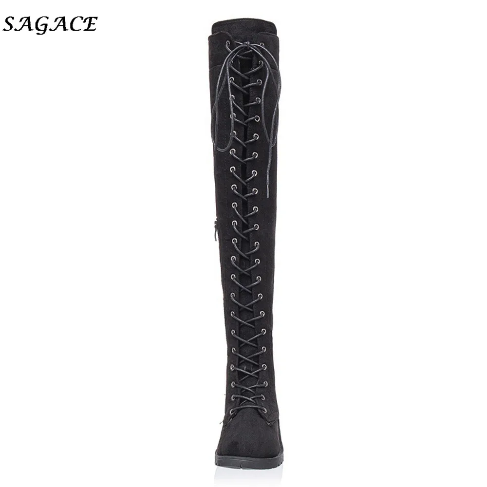 SAGACE/обувь Женская обувь на платформе с перекрестной шнуровкой Высокие Сапоги