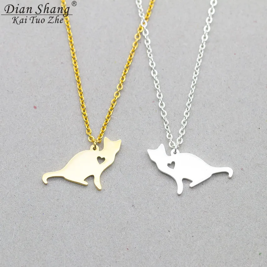 Fashion Feline Jewelry Cat Lover Necklace Stainless Steel Gold Silver Color Chain Collares Collier Children's Bff Gifts 2017 New| |