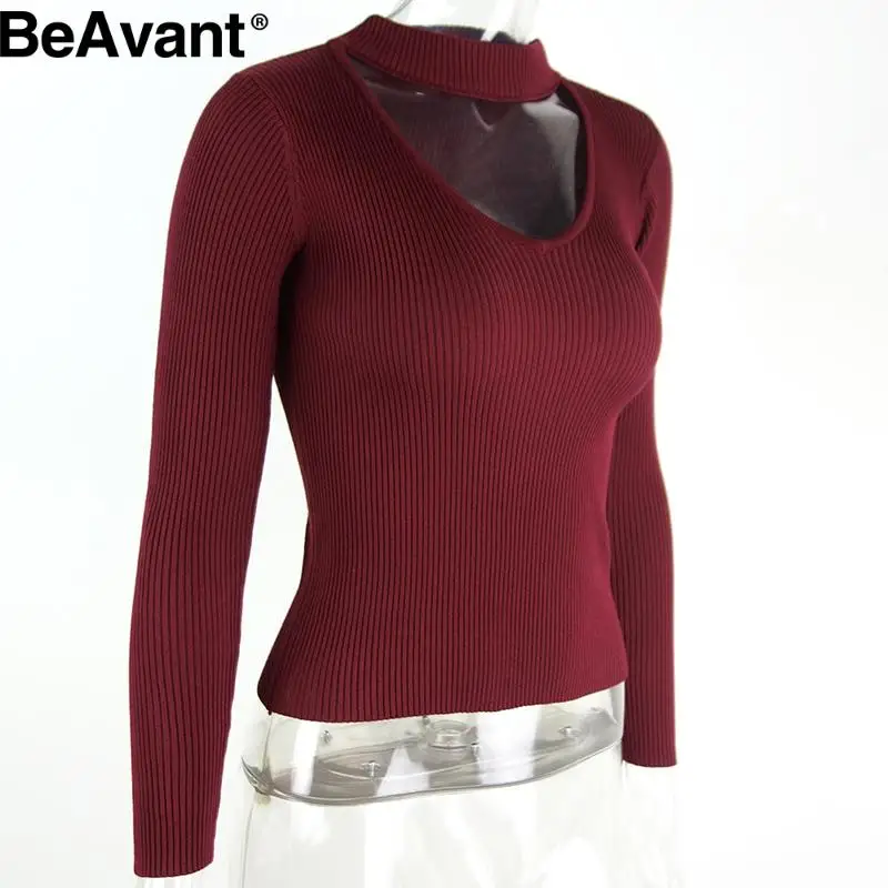 BeAvant Autumn black halter knitted sweater Winter sexy white pullover women tops Slim v neck long sleeve jumper pull femme | Женская