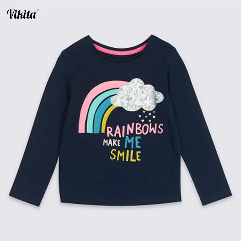 VIKITA/Детские футболки; детская футболка с цветочным рисунком; roupa infantil; футболка с длинными рукавами для девочек; детская одежда; Детские рубашки; L220 MIX