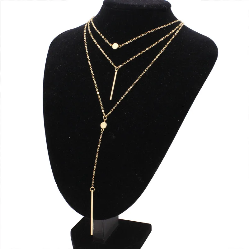 Женское колье с подвеской-бахромой трехслойное массивное ожерелье из