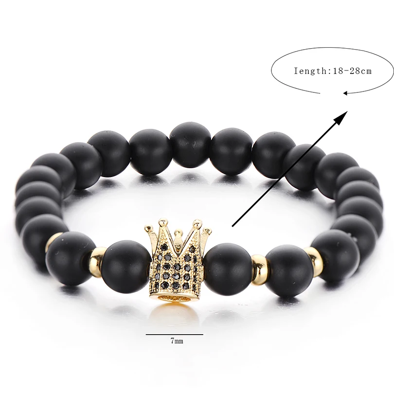 Punk Style Fashion CZ Imperial Crown Strand Bracelets For Men Pulseiras Vintage Women Bangles 8mm Matt Stone Bracelet | Украшения и