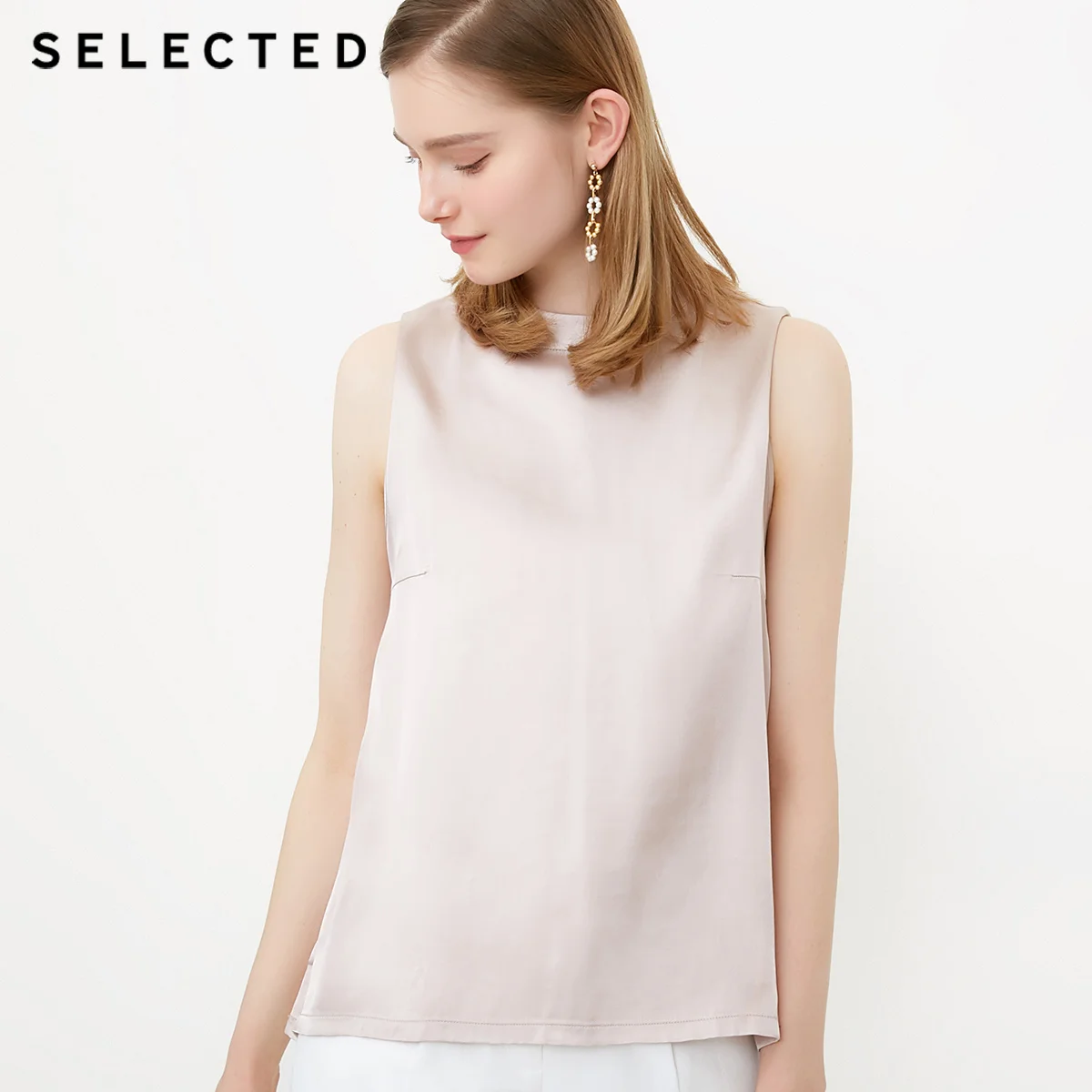 Избранные женские шелковые топы без рукавов с круглым вырезом S | 4182T4507|Топы|