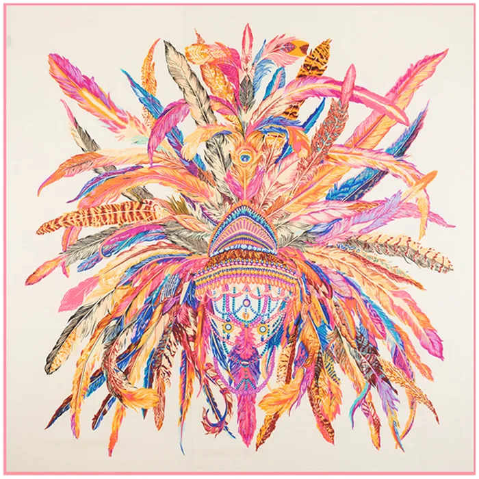 130*130 см для женщин большой твил 100% Шелковая Косынка перья из Индии Для головного