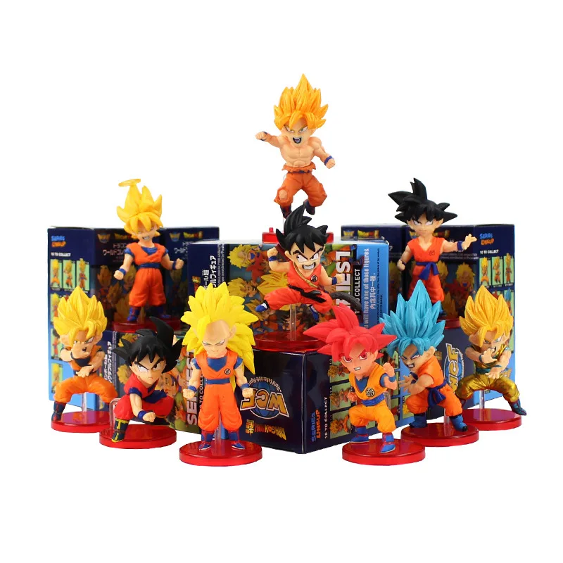 With Color Box 10 шт./партия Dragon Ball Z Goku фигурка игрушки Сон Гоку Супер Саян бог синий WCF детство модель игрушки Аниме детский подарок - Цвет: With Color Box